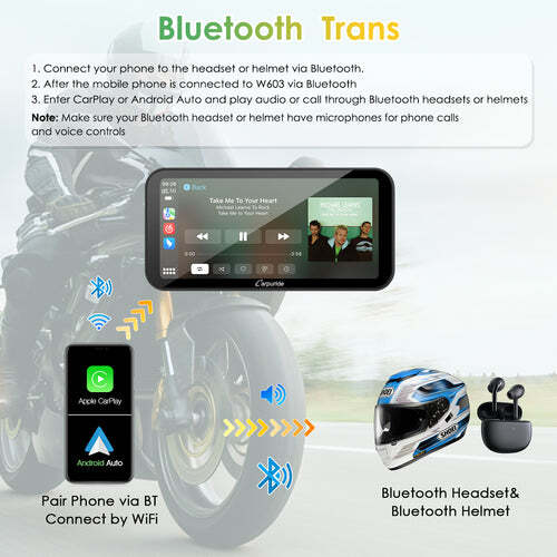 Carpuride W603 Wireless Carplay Android Auto Moto Stereo W/HD 1080P Dual Cameras