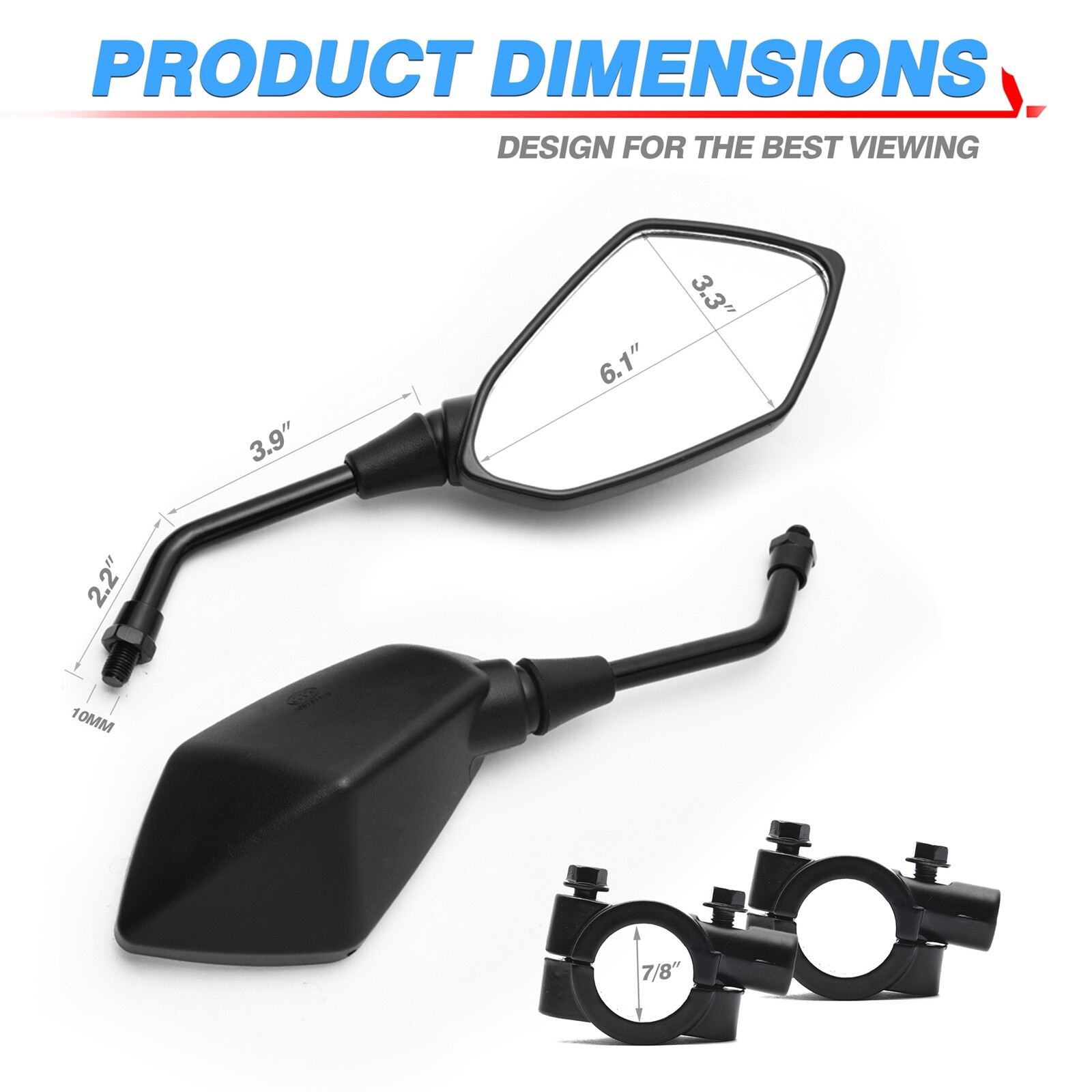 Universal 2PCS 7/8″ 22mm Handlebar End Rearview Side Rear View Mirror Motorcycle