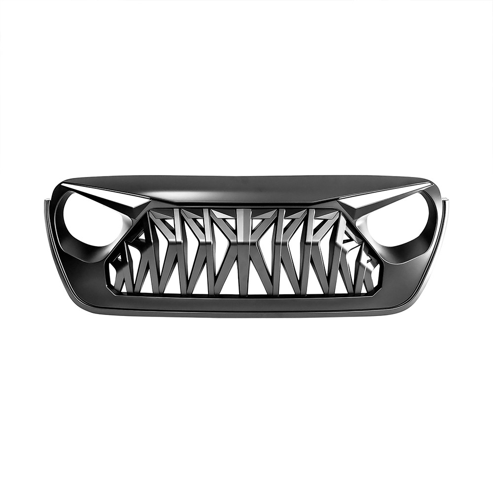 Matte Black Front Shark Grille w/Eyebrow DRL for 18-23 Jeep Wrangler JL JT