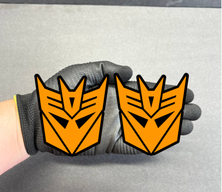 2x Decepticon Transformer Mask ENGRAVED Car Fender Badge Emblem MULTICOLOR Decal