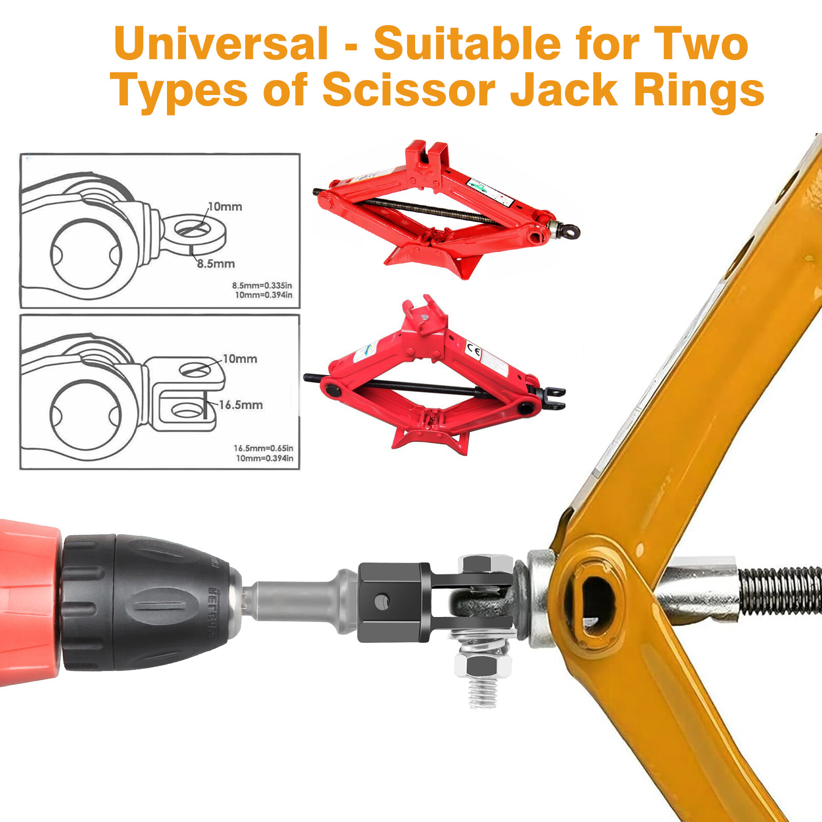 1/2in Car Scissor Jack Adapter & Chrome Vanadium Steel Drive Impact Wrench Tool