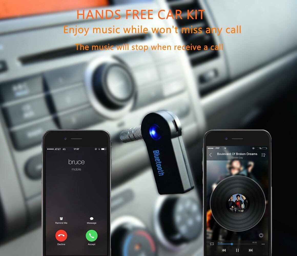 Wireless Bluetooth 3.5mm AUX Audio Stereo Music Car Receiver Adapter New Kit