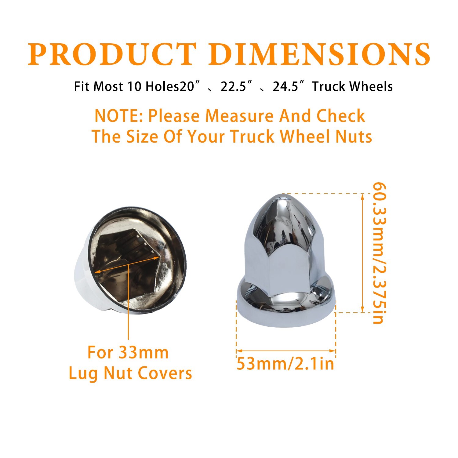 33mm Chrome ABS Plastic Push-on Bullet Lug Nut Covers (Pack of 40)