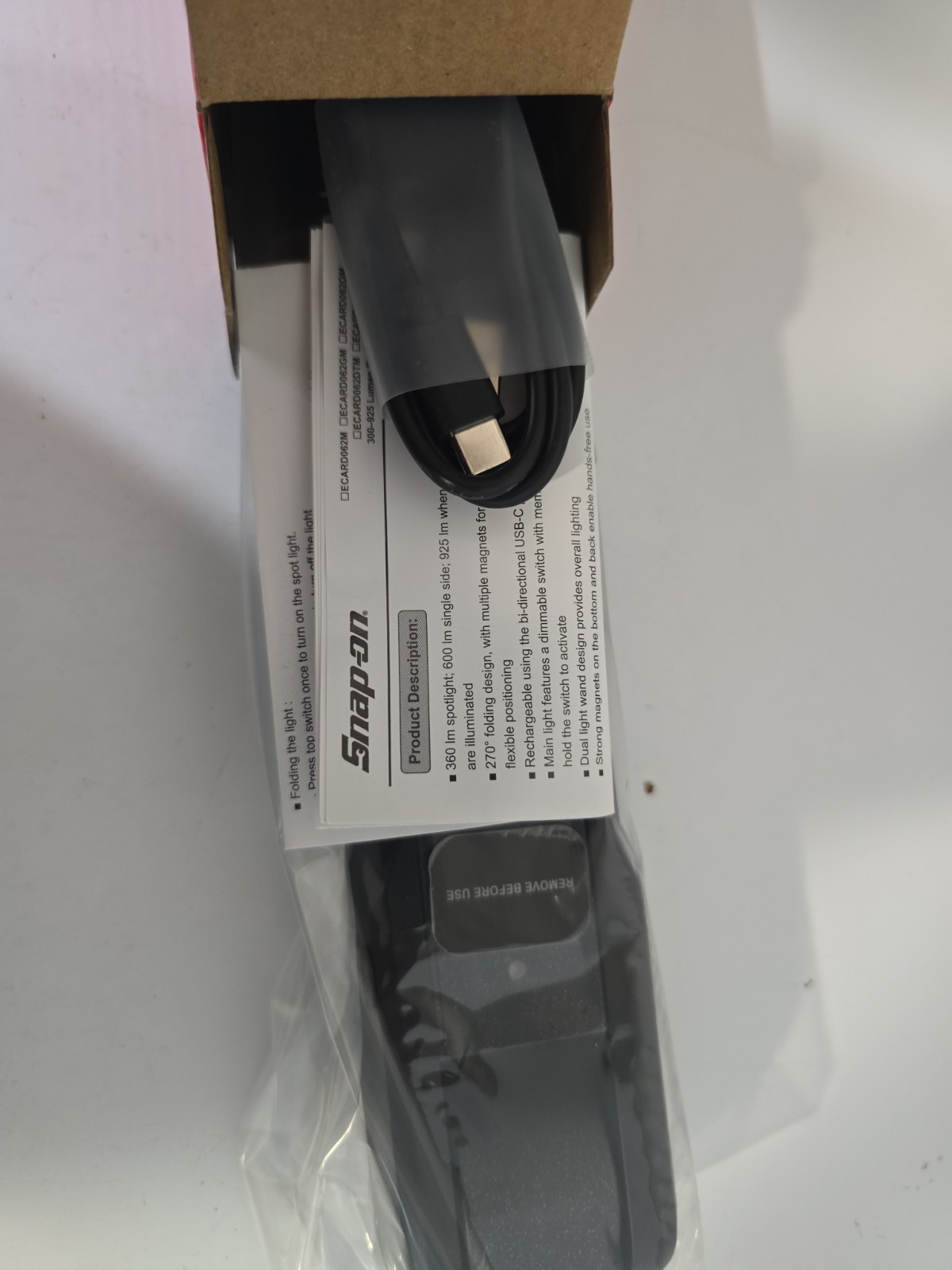 Snap-on FLEX LIGHT ECARD062DTM 300-925 Lumen, Rechargeable Light Black