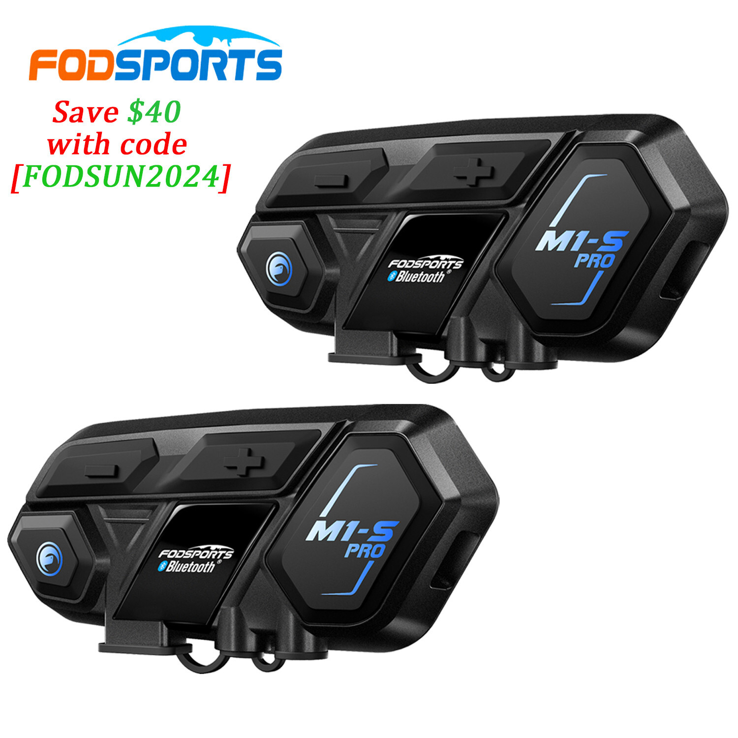 2x M1-S Pro Motorcycle Intercom 2000m 8 Riders Bluetooth Helmet Headset with Mic