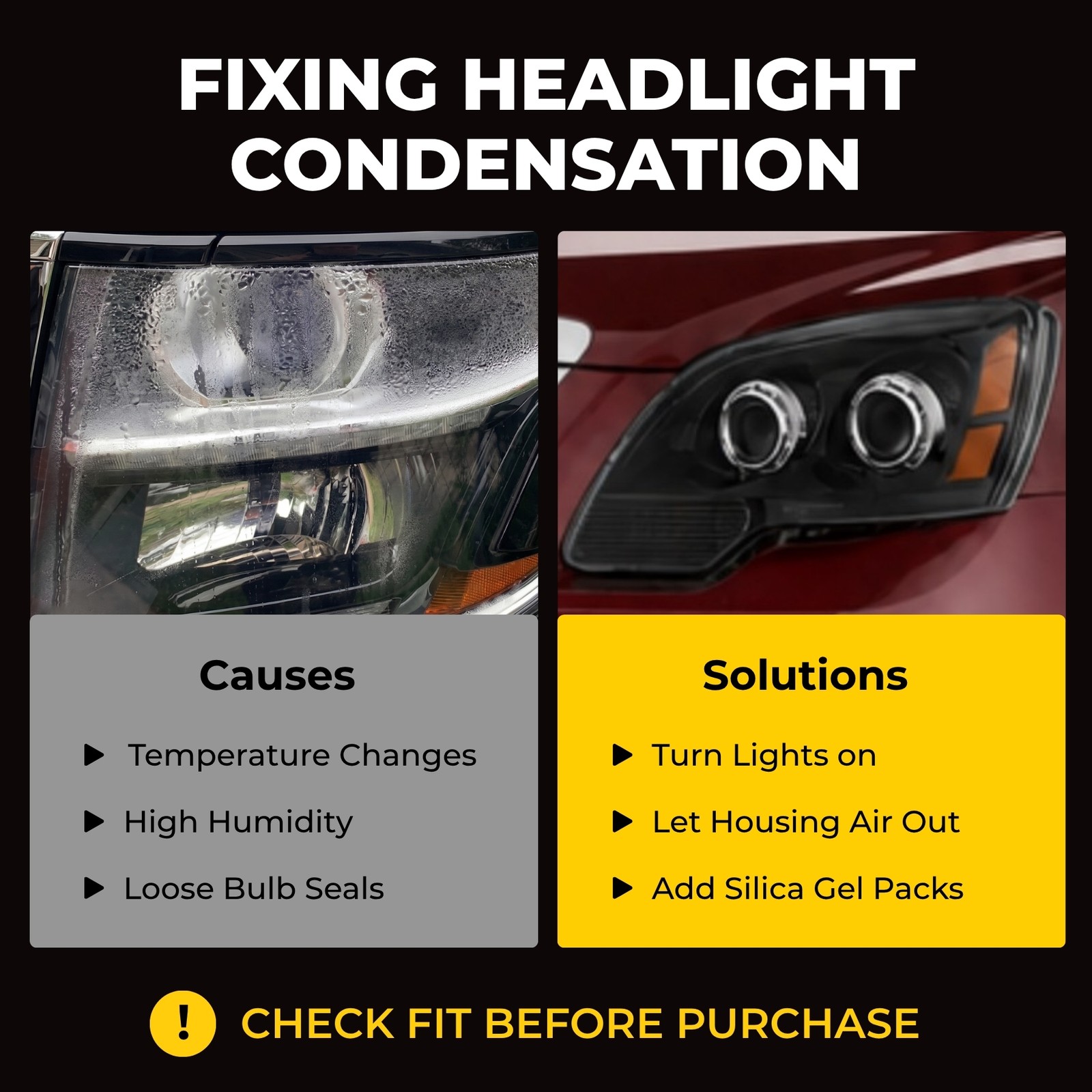 VRC Black Amber Projector Headlights for 2007-2012 GMC Acadia Left & Right Side