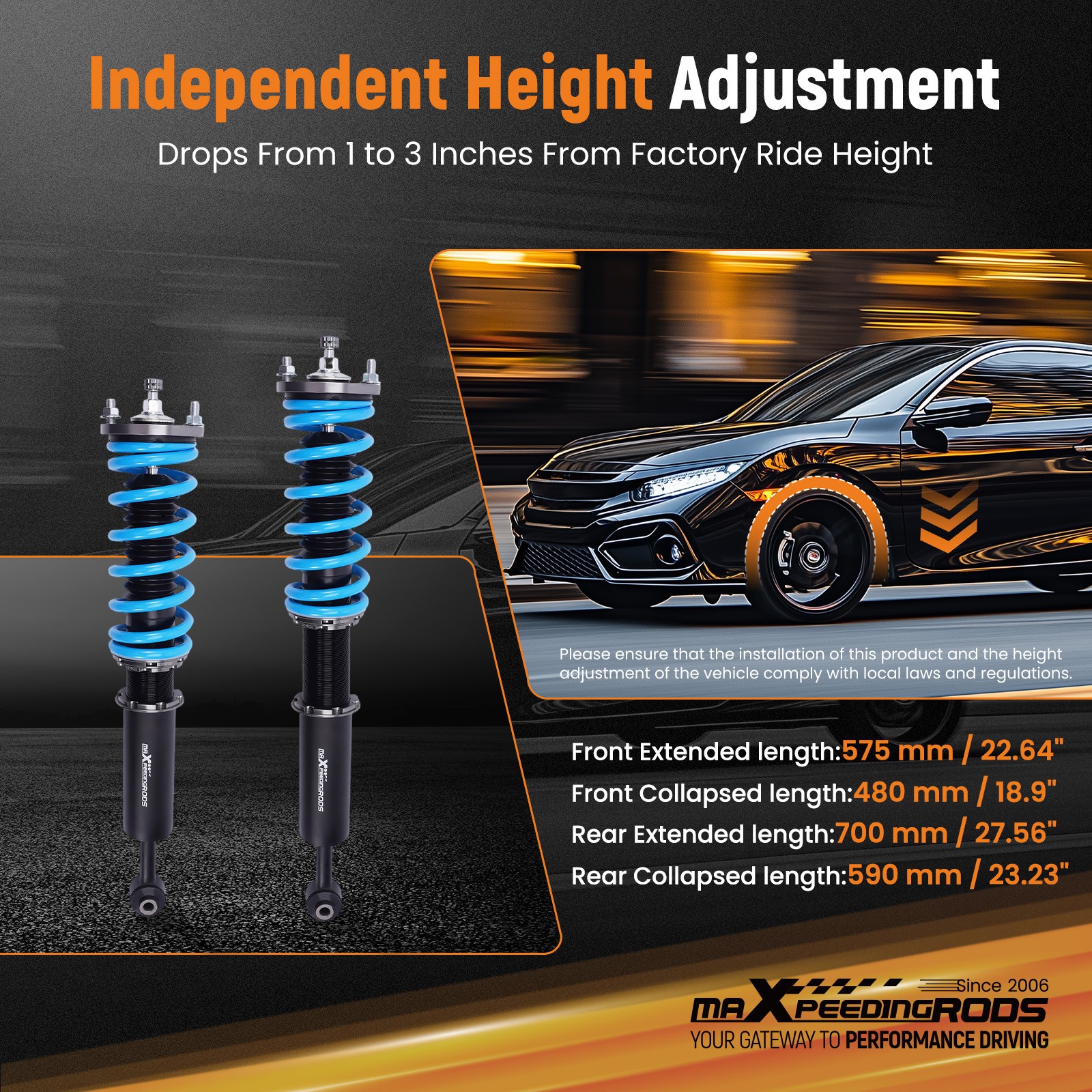 MaXpeedingrods COT6 Coilovers 24-Step Damper Struts Kit For Honda Accord 03-07