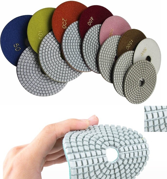 Wet Polisher Kit 62PCS 4″ Diamond Pads + 8 Extra Carbon Brush Set Granite Quartz
