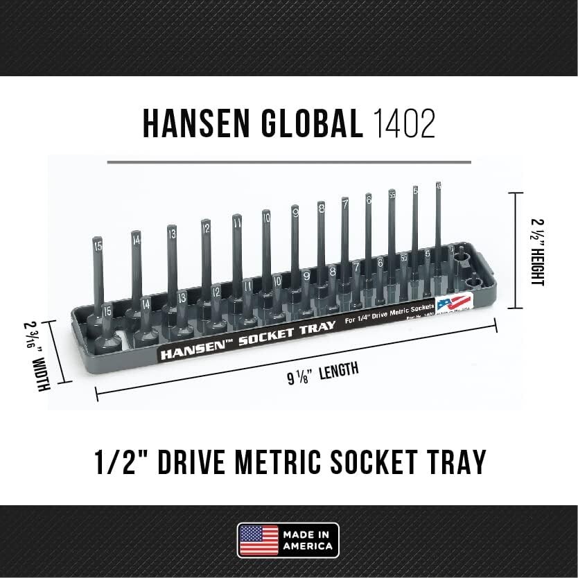 Hansen Global 6pc Socket Tray Rack Organizer Set 1/4 3/8 1/2” Metric SAE USA