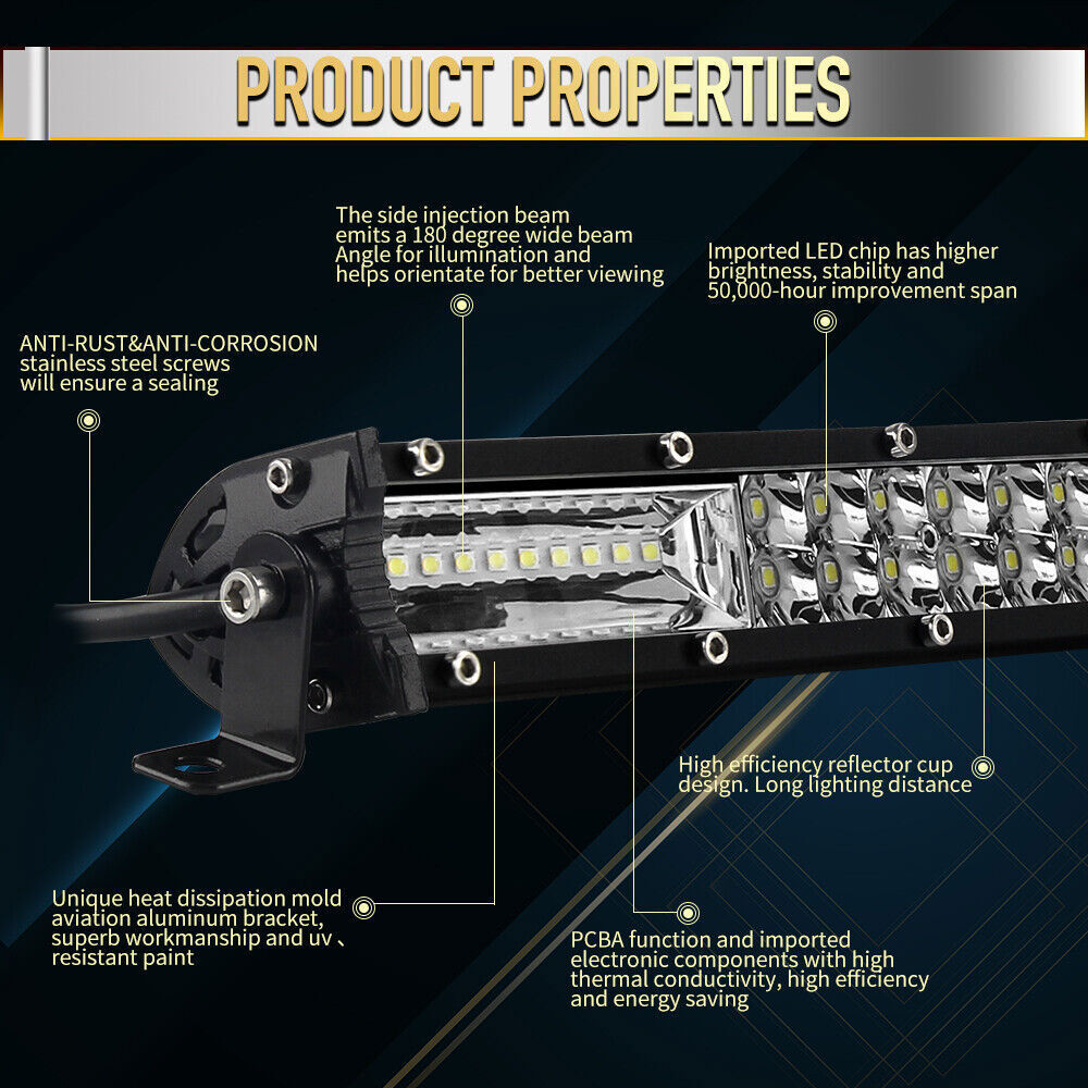 LED Light Bar 20Inch 300w Spot Flood Combo Light with Wiring Harness 4”Pods Kit