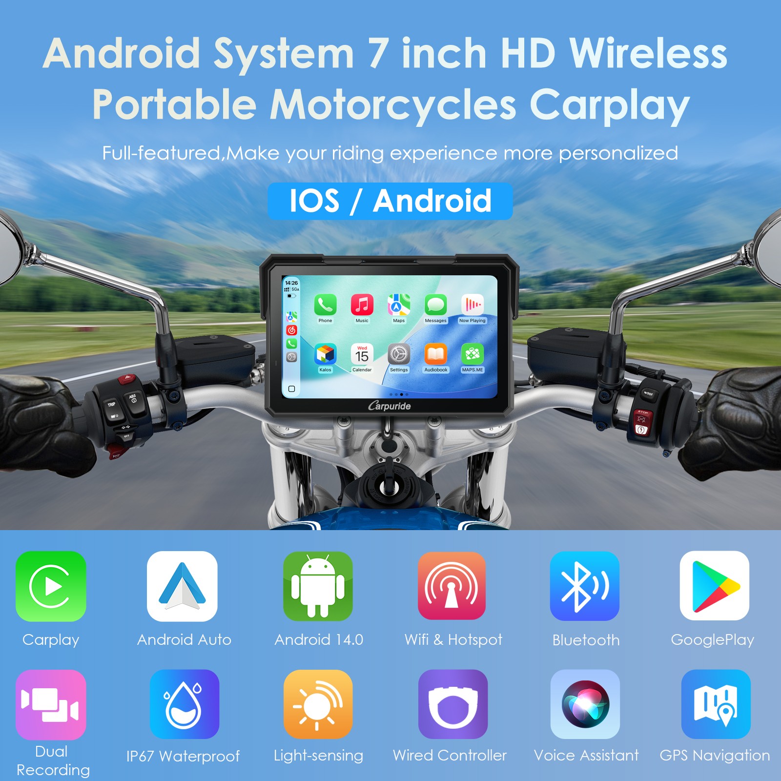 Carpuride W702 Plus Wireless Moto Stereo Install Apps Built in GPS Dual Cameras