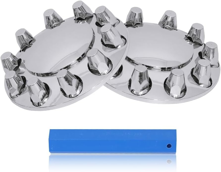 Chrome ABS 33mm Standard Hub Cover w/ Thread-On Lug Nut Covers for Semi Trucks