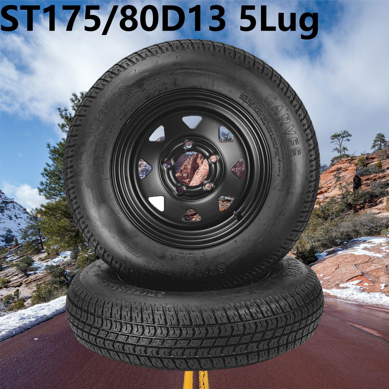 2 Pack ST175/80D13 Trailer Tires with 13″ Rims 175/80 D 13 5 Lug on 4.5 Black