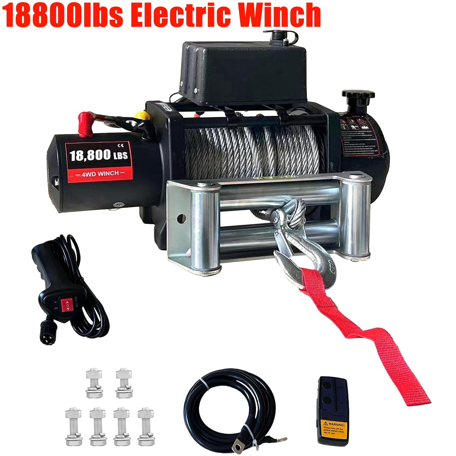 Electric Winch Truck 18,800 lb Steel Cable IP65 Waterproof Remote Control 12V