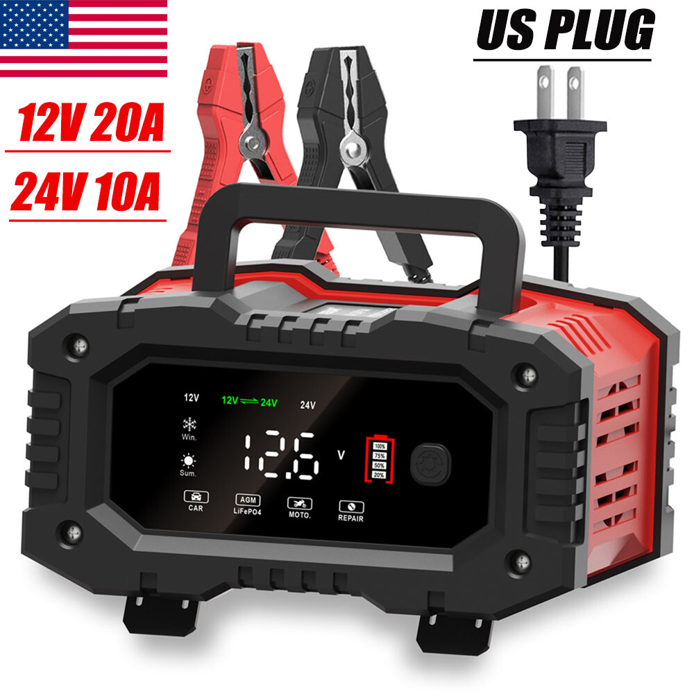 20A 12V 24V 10A Smart Car Battery Charger LiFePO4 Maintainer Trickle Charger US