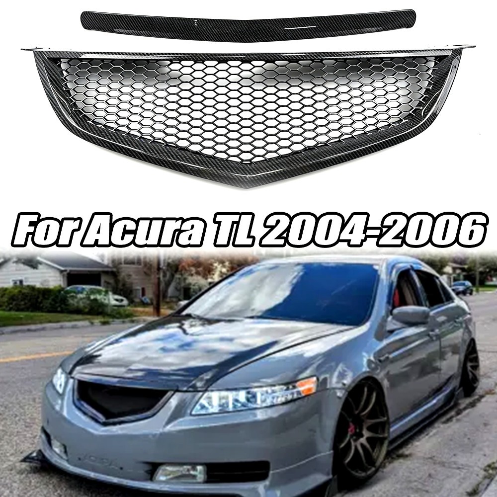 Honeycomb-Style Carbon Fiber Look Front Bumper Grille Grill For Acura TL 04-06