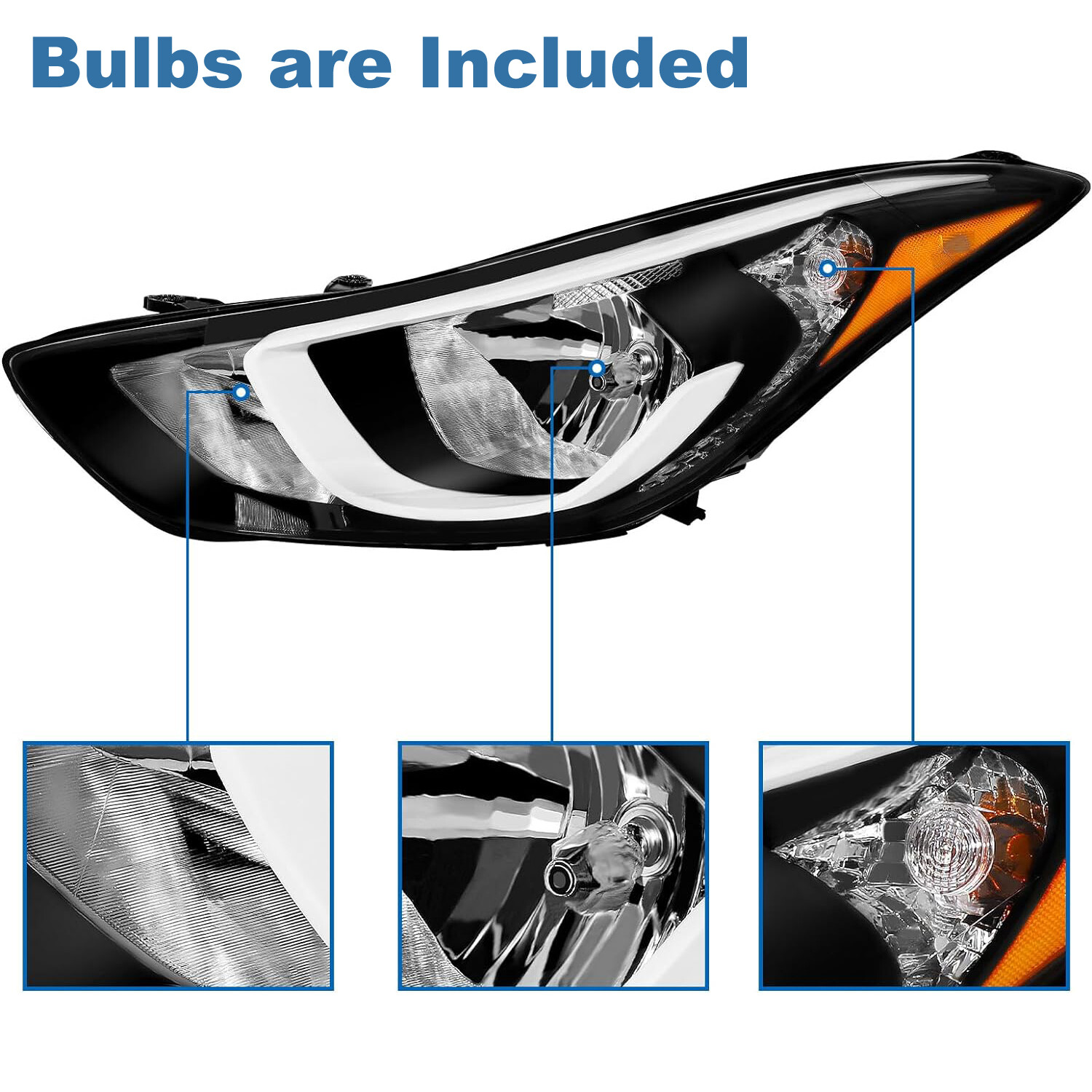 Pair Fits 2014 2015 2016 Hyundai Elantra Headlight Assembly Left Right W/Bulbs