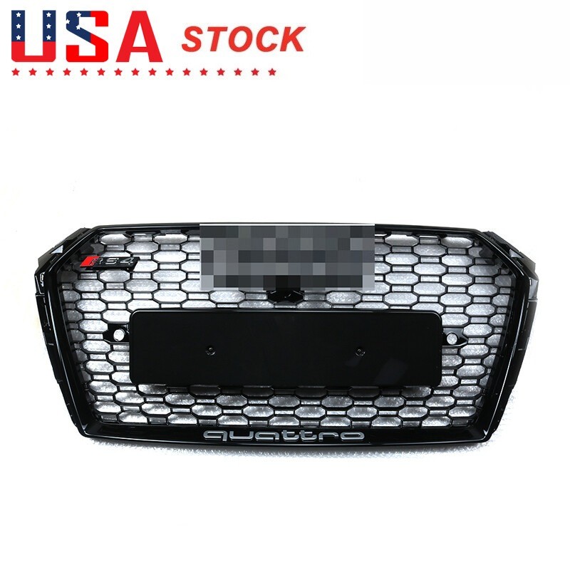 RS4 Style Front Bumper Honeycomb GrillE for Audi A4 S4 B9 2017-2019 Gloss Black