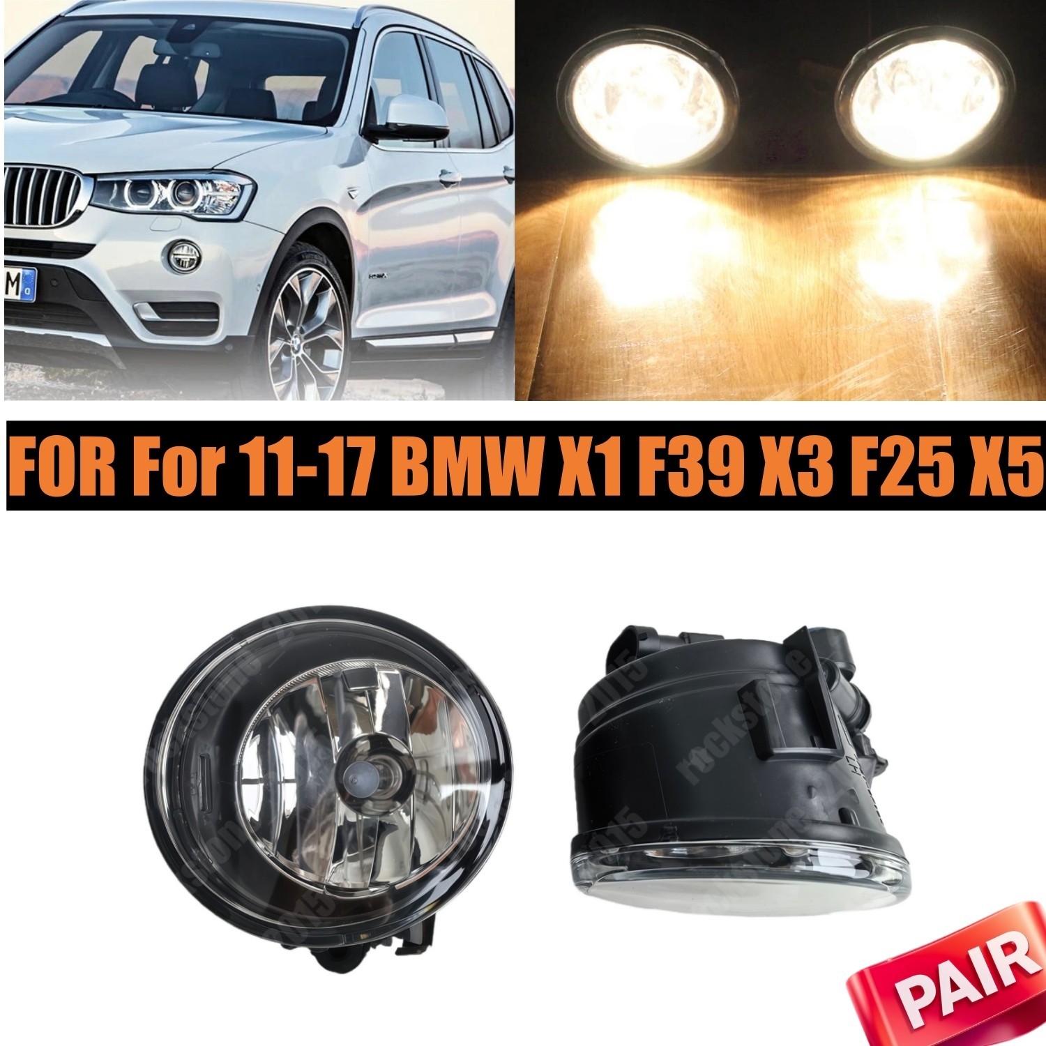 Pair Bumper Fog Light Lamp Replacement for BMW 2011-2017 X1 F48 X2 F39 X3 F25 X5