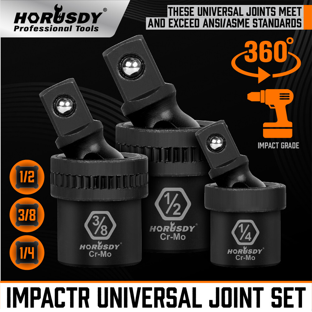 3PCS Impact Universal Joint Swivel Socket Adapter Set 1/4″ 3/8” 1/2″ Drive 360°