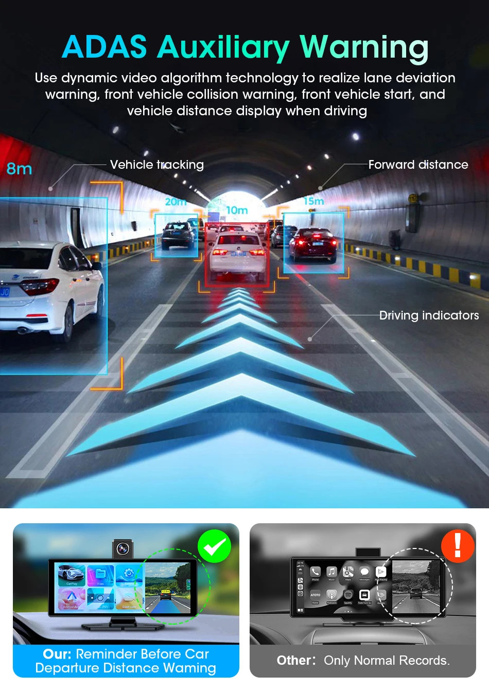 7″/10.26″ 4K ADAS Dash Cam Wireless Carplay Android Auto Car DVR GPS Navigation