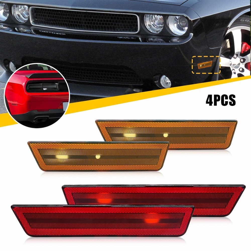 Front&Rear Lens Side Marker Lights Covers Kit For 2008-2014 Dodge Challenger