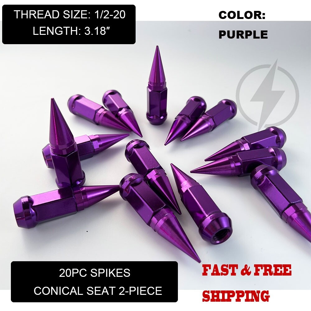 20Pc Purple 3.18” Spike Lug Nuts 1/2-20 Bulge Acorn For Jeep 5×4.5 5×5 5×5.5