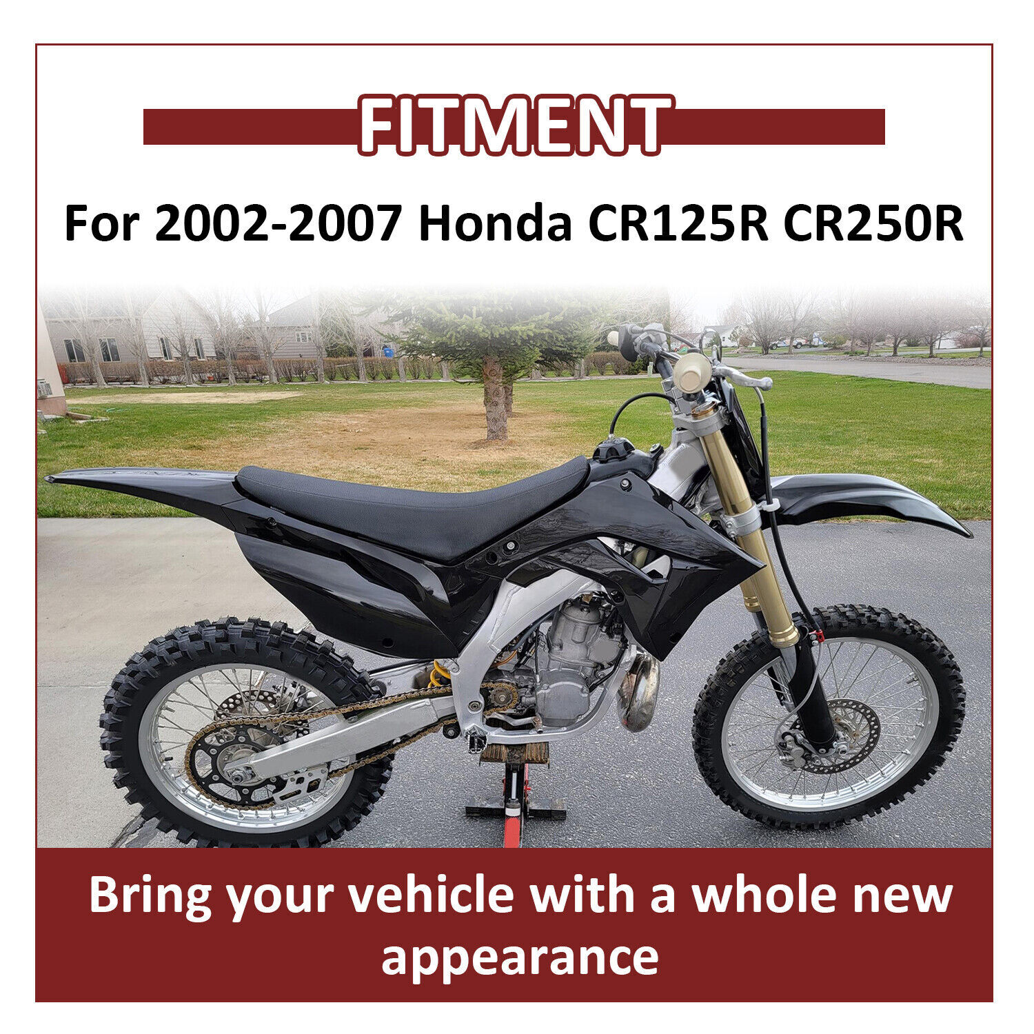 Black Restyle Plastic Body Work Complete Kit For 2002-2007 Honda CR125R CR250R