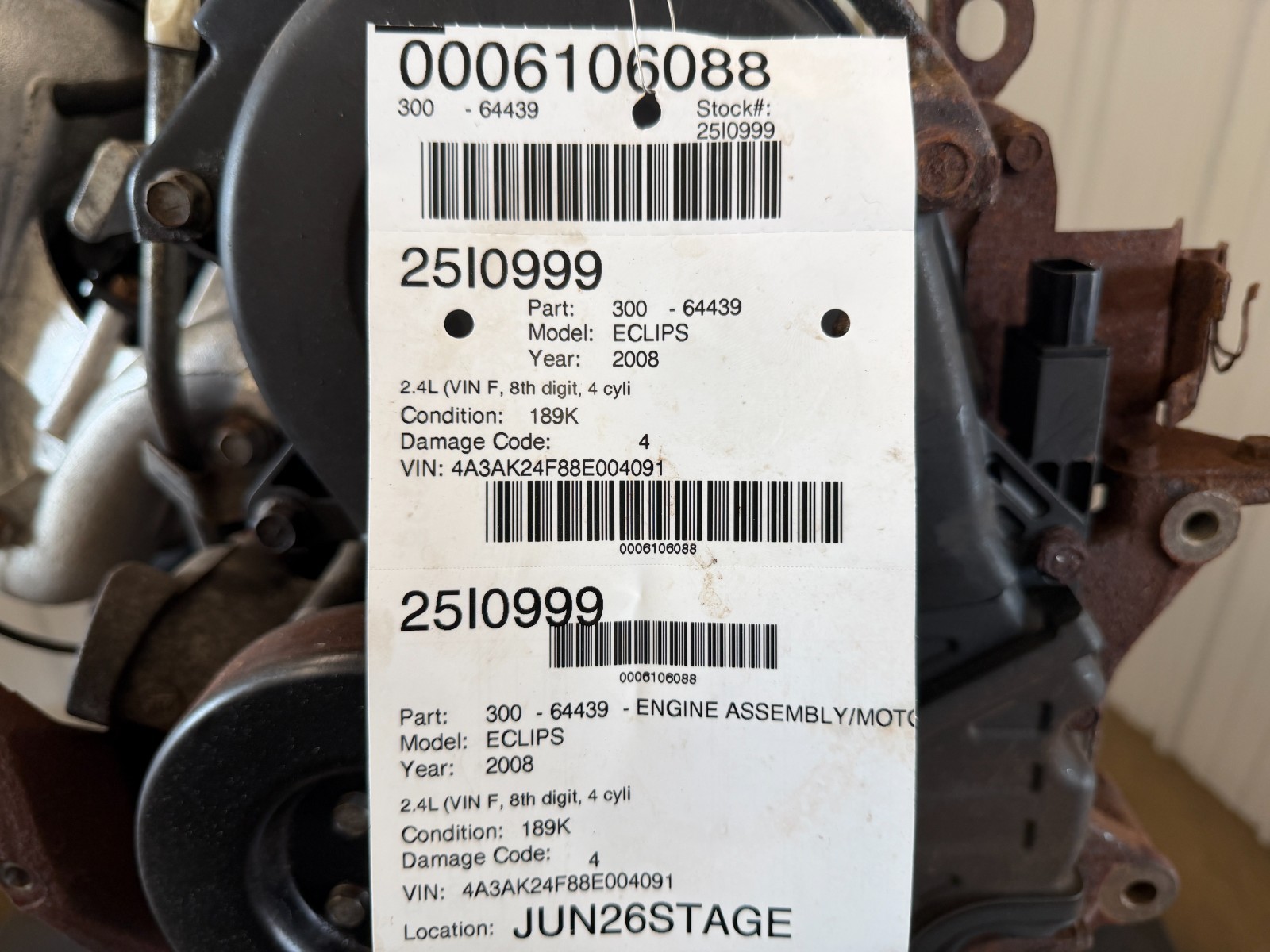 06-08 Mitsubishi Eclipse Engine Motor 2.4 189k Miles 90 DAYS GUARANTEE
