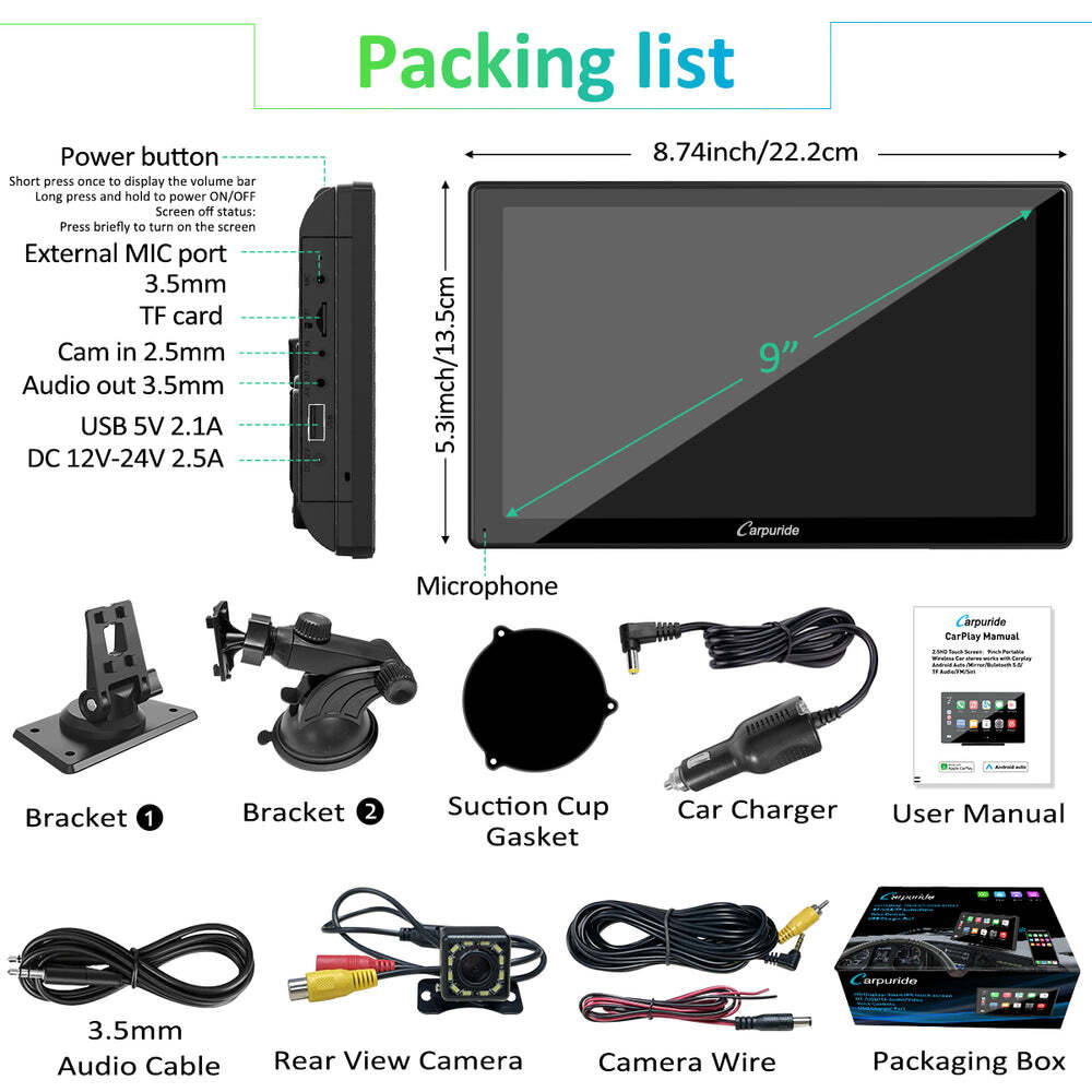 Carpuride W901Pro Dual Bluetooth Car Stereo Wireless Apple CarPlay Android Auto