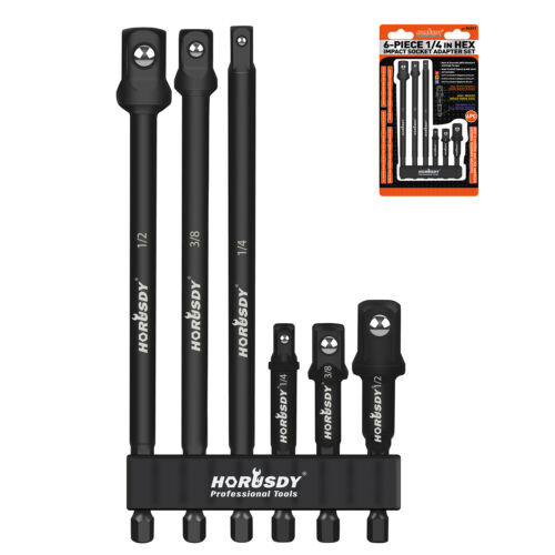 6 pc 6″ & 3″ Impact Grade Socket Adapter Set 1/4″ 3/8″ 1/2″ Drive 1/4″ Hex Shank
