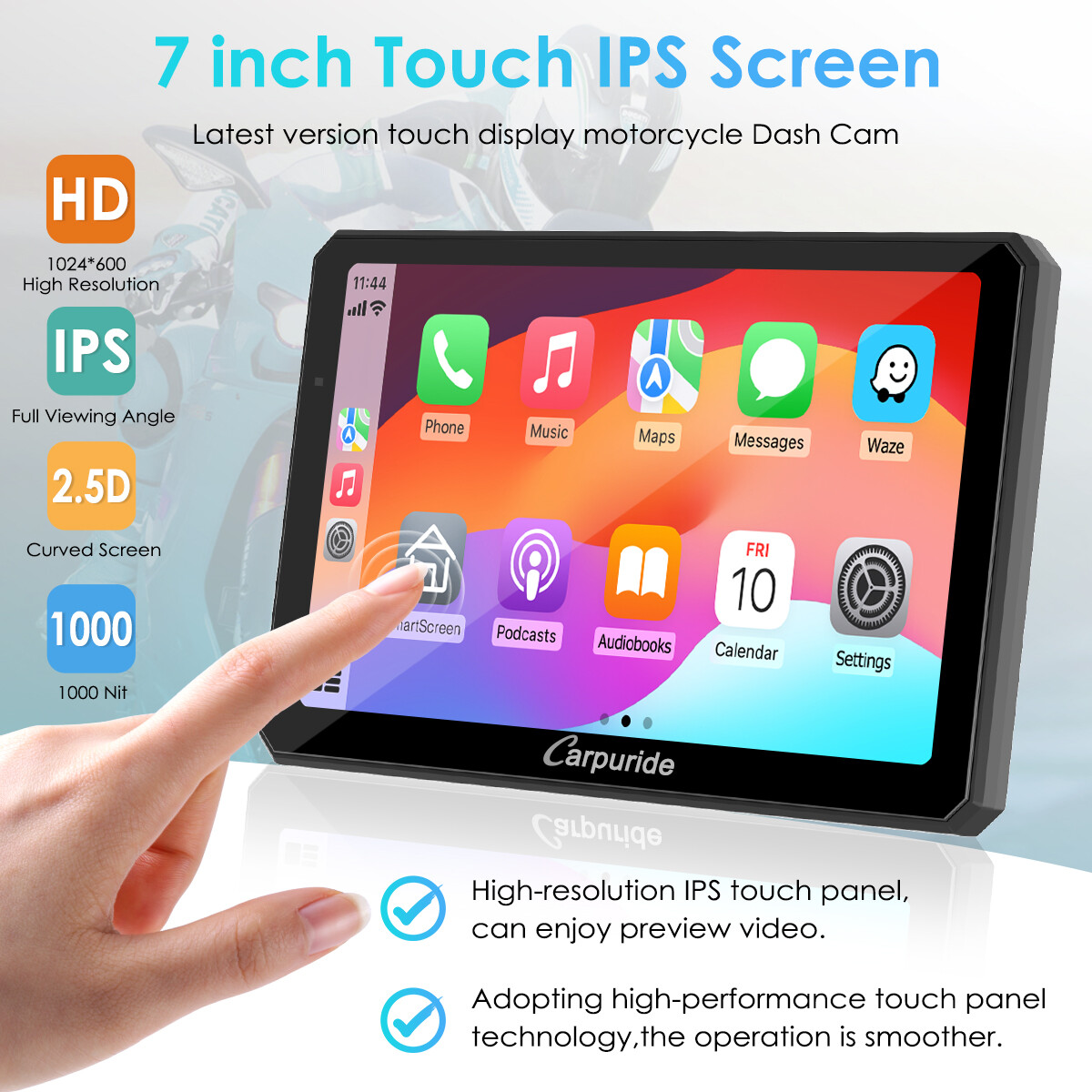 Carpuride W712D Moto Stereo Waterproof Dual Camera Wireless Carplay Android Auto