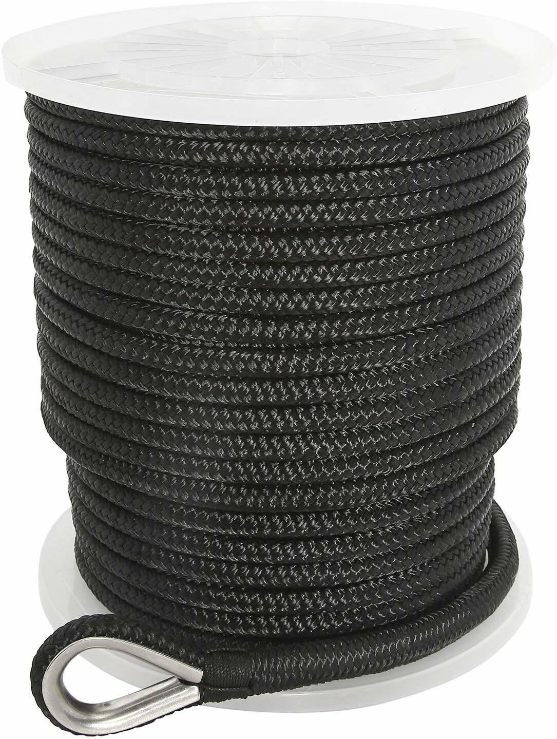 NovelBee 5/8 In X 200 Ft Double Braid Nylon Anchor Line with Thimble and Chuck