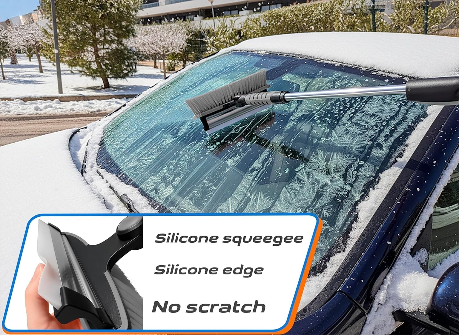 42.4″ Extendable Snow Brush & Mini Ice Scraper – Heavy Duty Vehicle Snow Tool