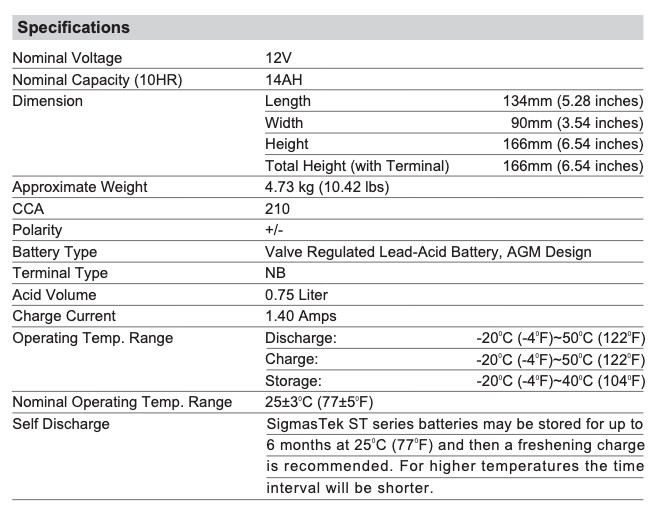 Deka ETX15 210CCA Battery (Replacement) by SigmasTek