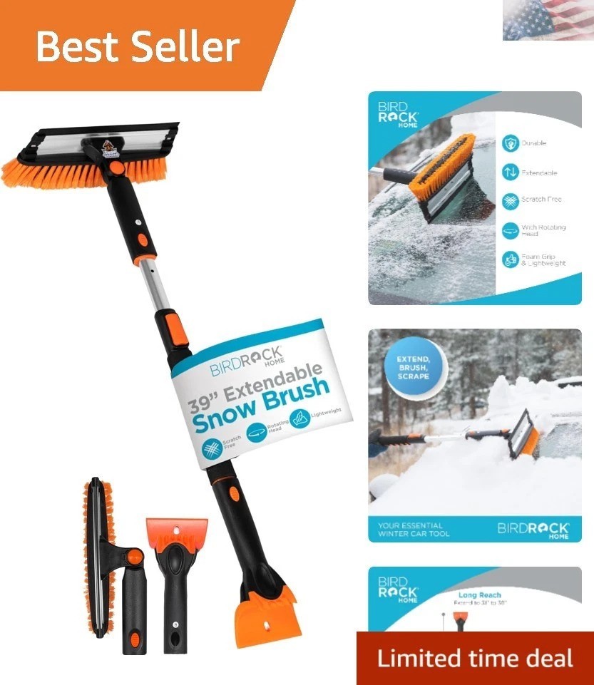 Snow Brush & Ice Scraper Combo: 39″ Extendable Design for All Winter Conditions
