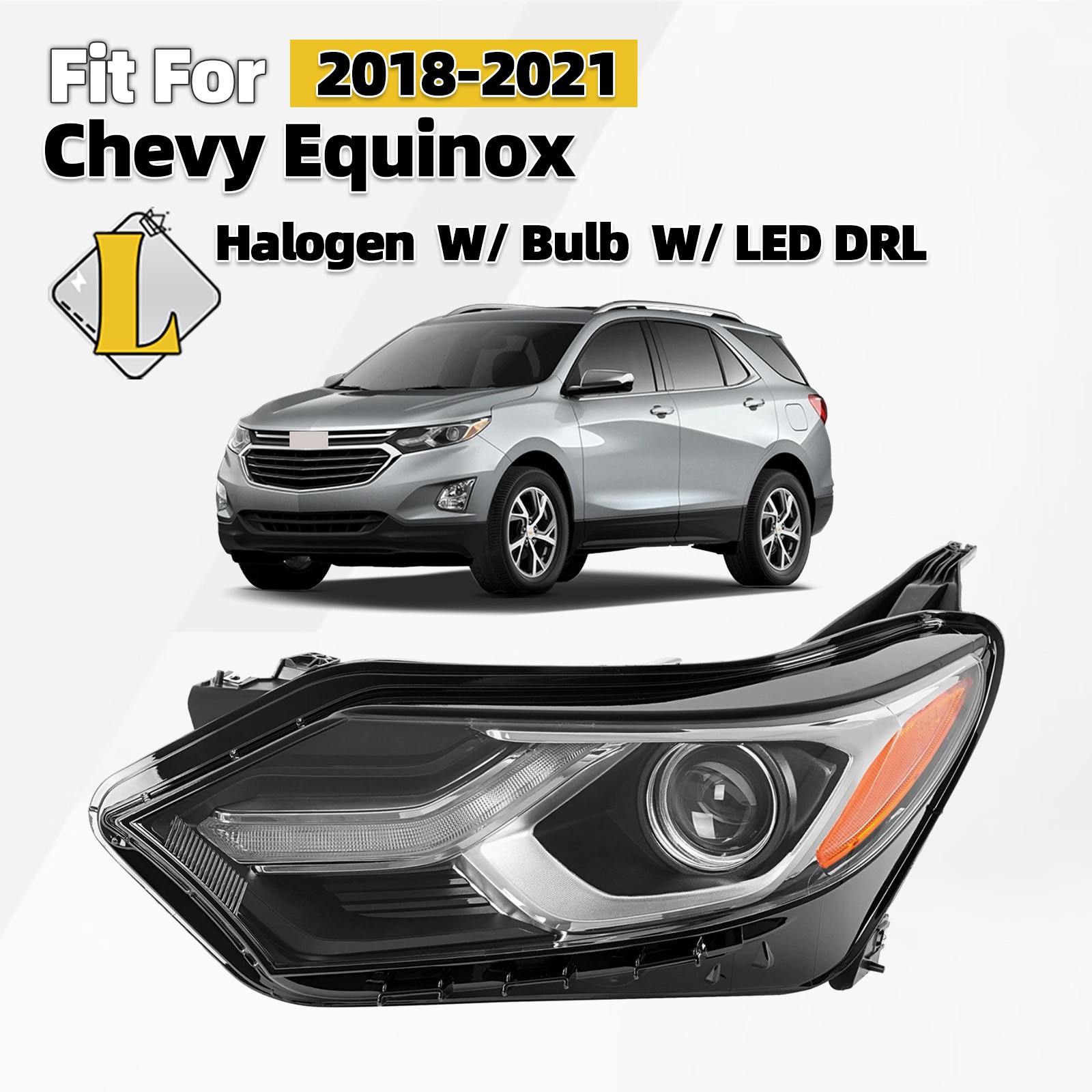 For 2018-2021 Chevy Equinox Halogen Headlight W/ Bulb W/ LED DRL Left Driver