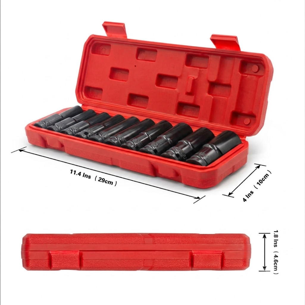 10PCS 1/2″ Deep Impact Socket Set Drive 6 Point Metric Garage Tool 10 – 24mm USA