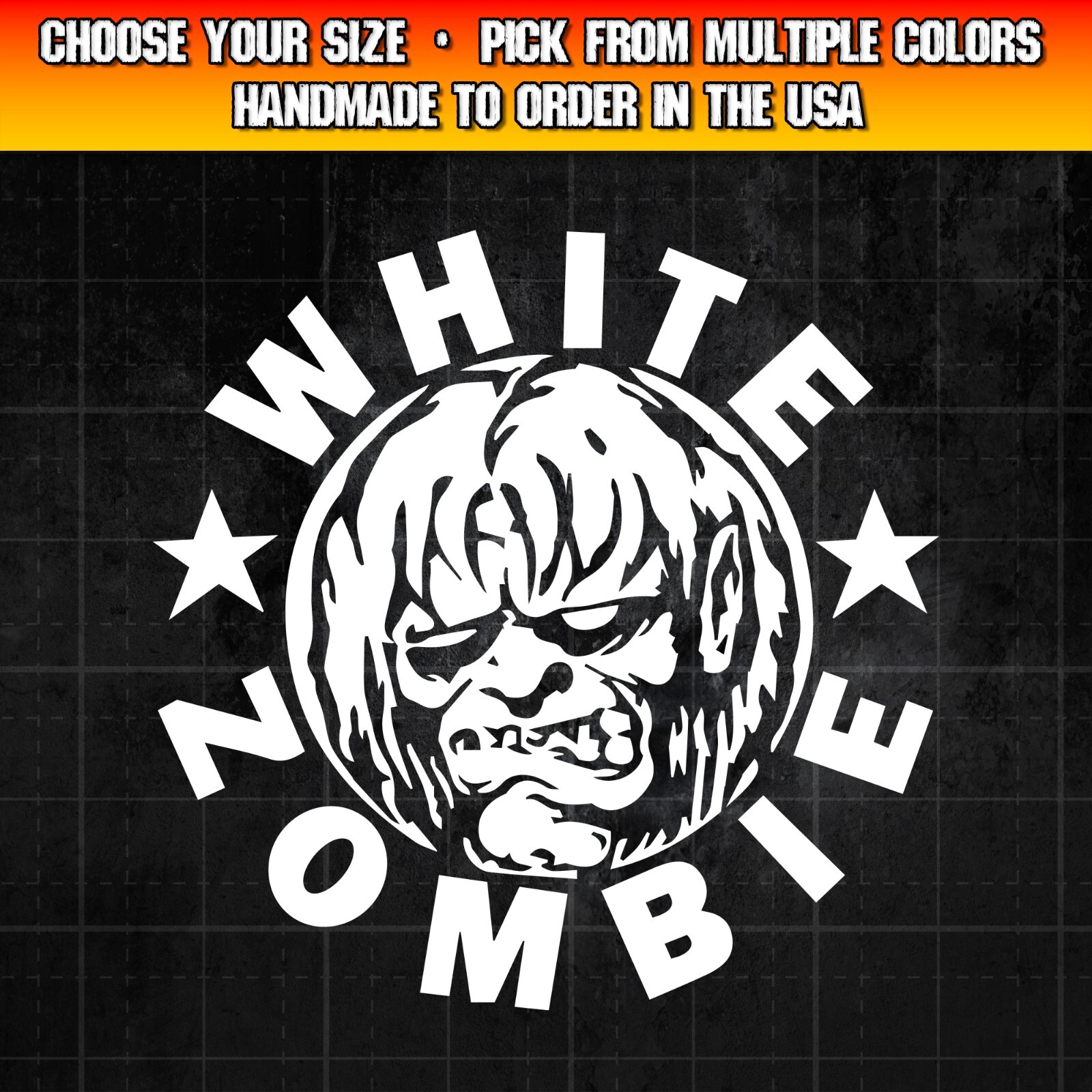 White Zombie Decal for Cars, Trucks, Laptops, Heavy Metal Decal Rockabilly