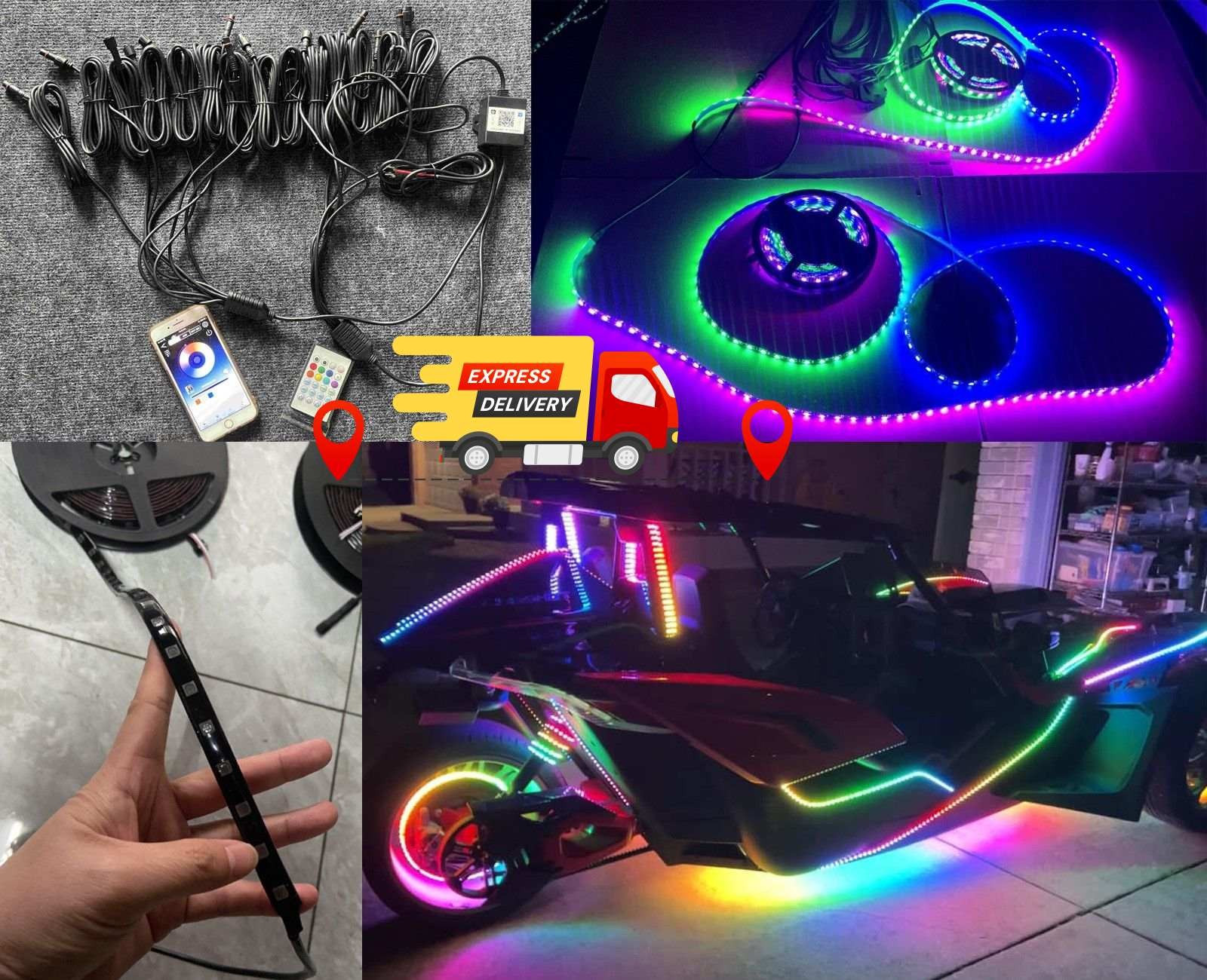 Blackout Tinted 16PCS 4FT APP+Remote IP65 CHASING Strips Light Polaris Slingshot