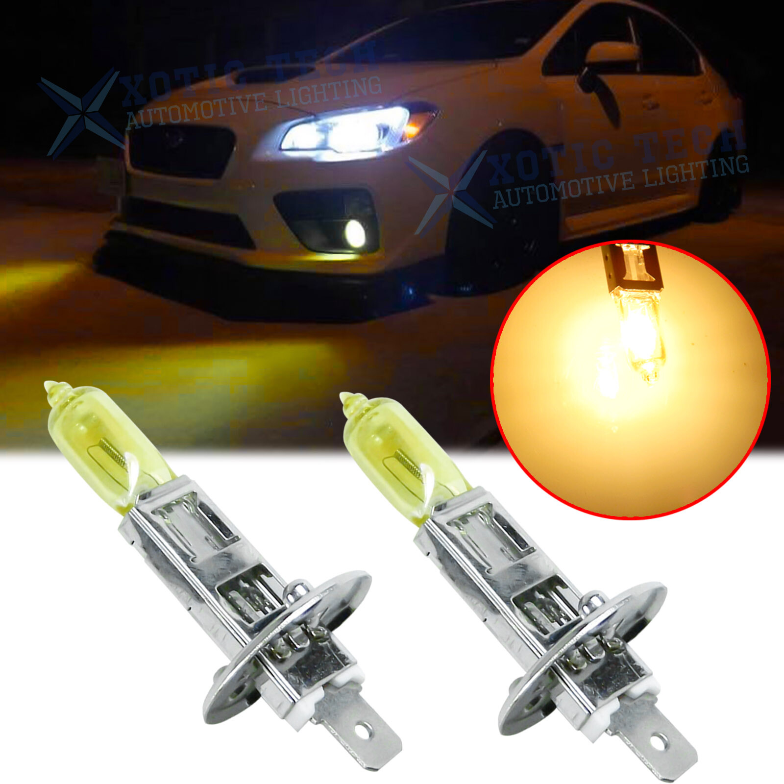 2Pcs 3000K Golden Yellow H1 55W Halogen Fog Driving DRL Light Bulbs Replacement