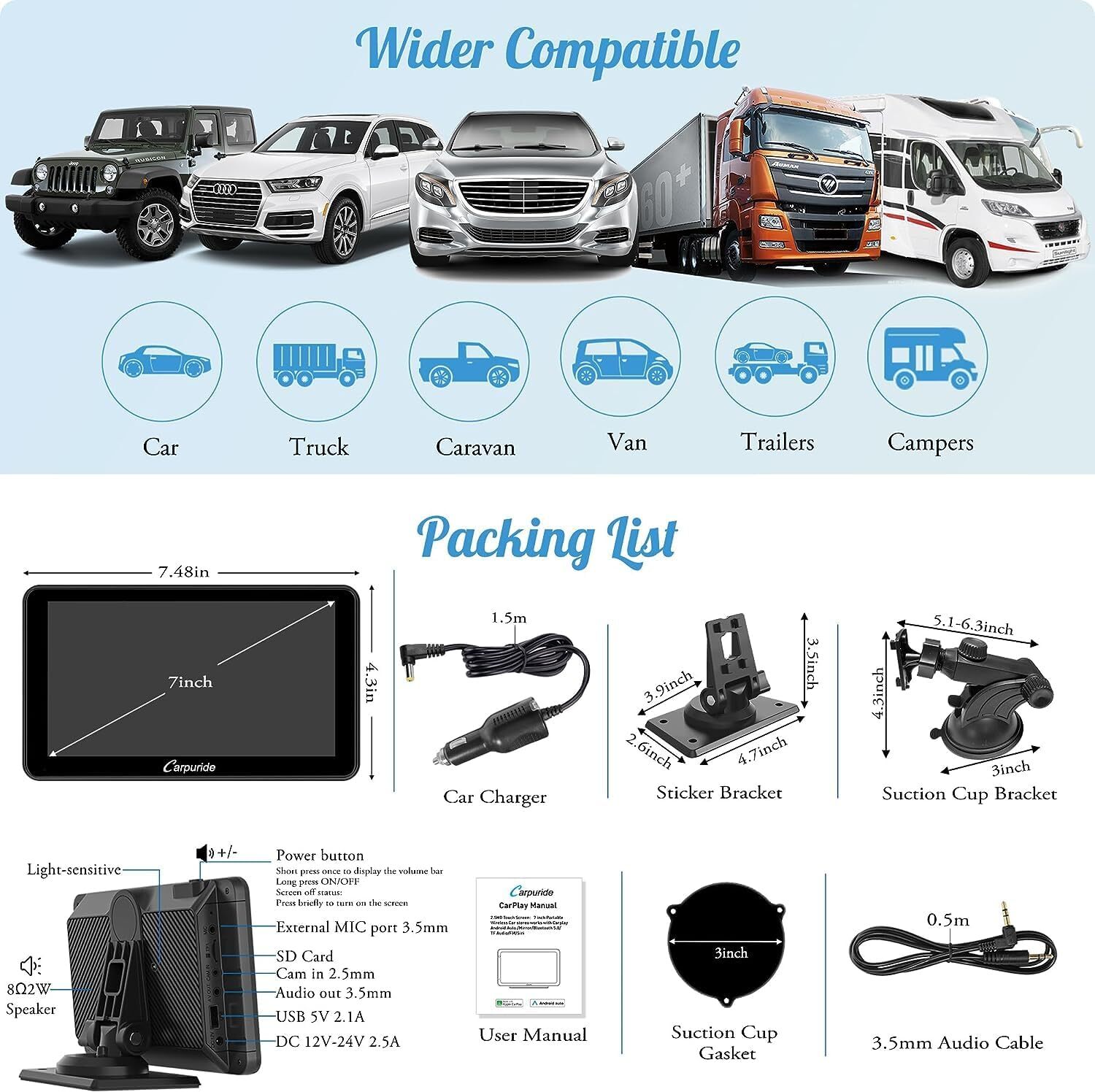Carpuride W701Pro Wireless Apple Carplay Android Auto Car Stereo Dual Bluetooth