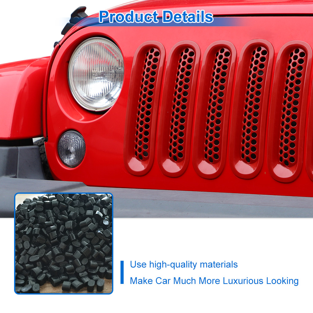 Clip-in Grille Front Grill Mesh Inserts Trim 7pc for Jeep JK Wrangler 07-18 Red