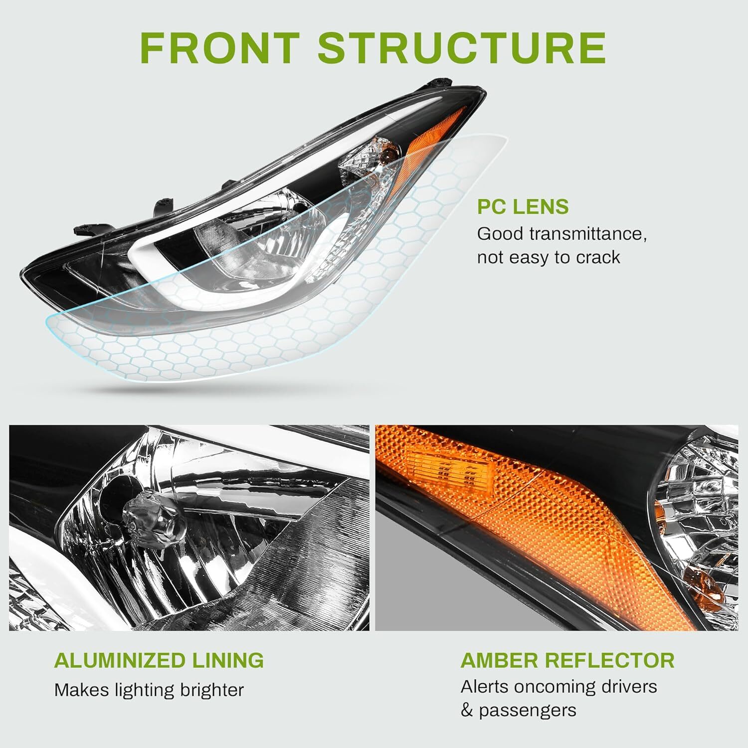 Pair Fits 2014 2015 2016 Hyundai Elantra Headlight Assembly Left Right W/Bulbs
