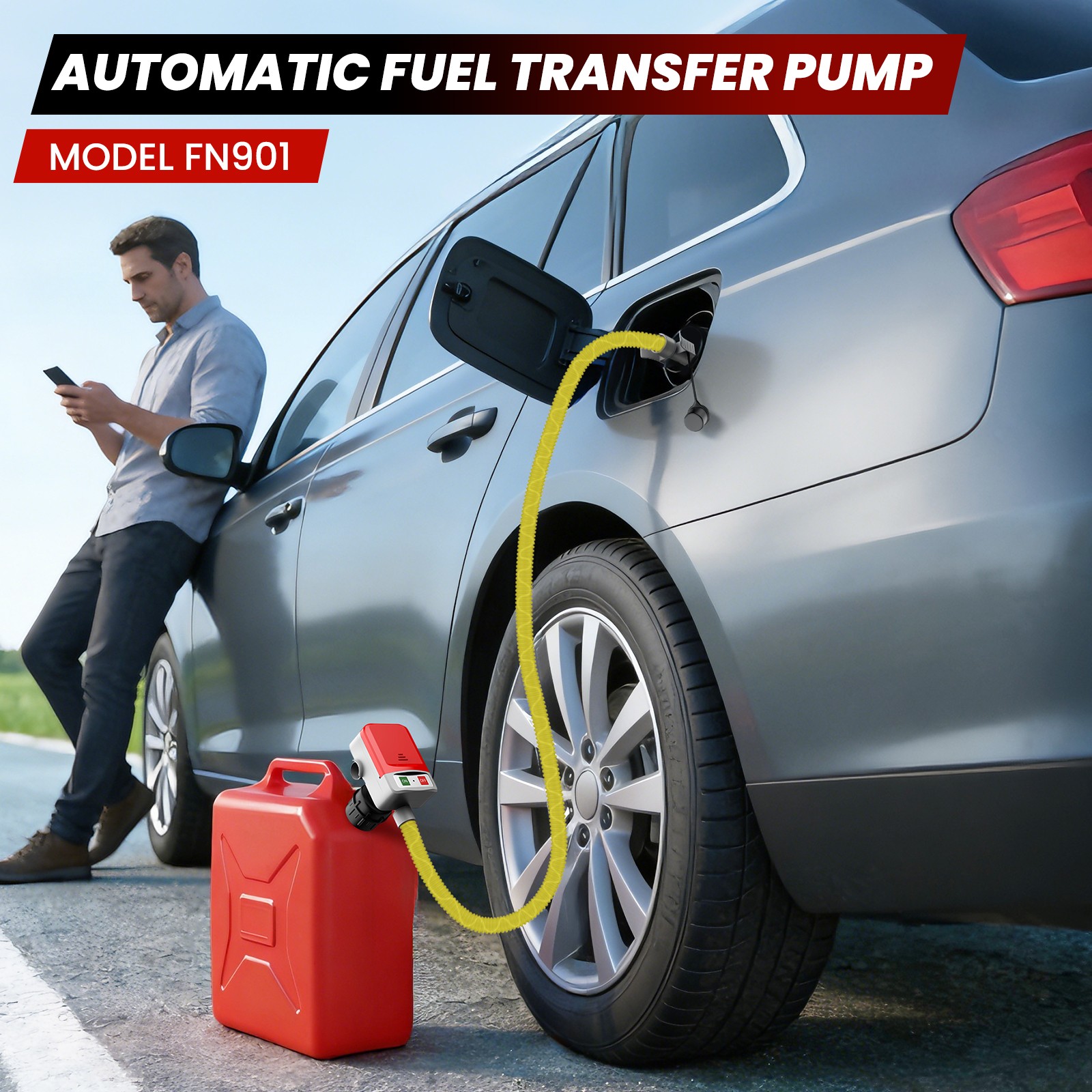 2in1 Automatic Portable Fuel Transfer Pump, Auto-Stop for Gas Diesel&Oil 3.2 GPM