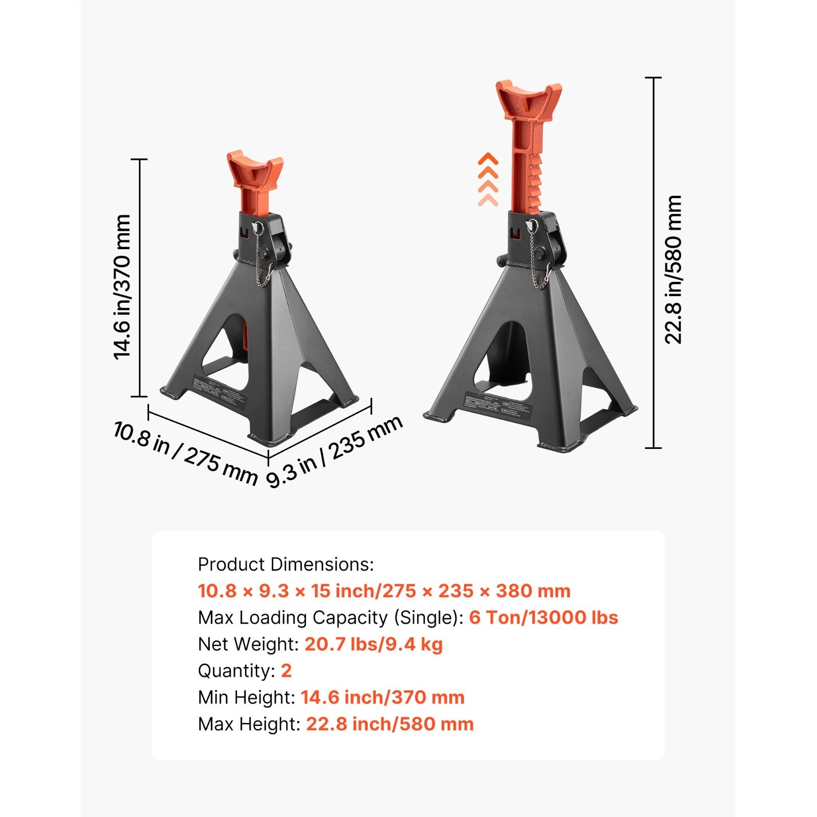 KFFKFF 6 Ton Jack Stands, Adjustable Heavy Duty Steel, 1 Pair