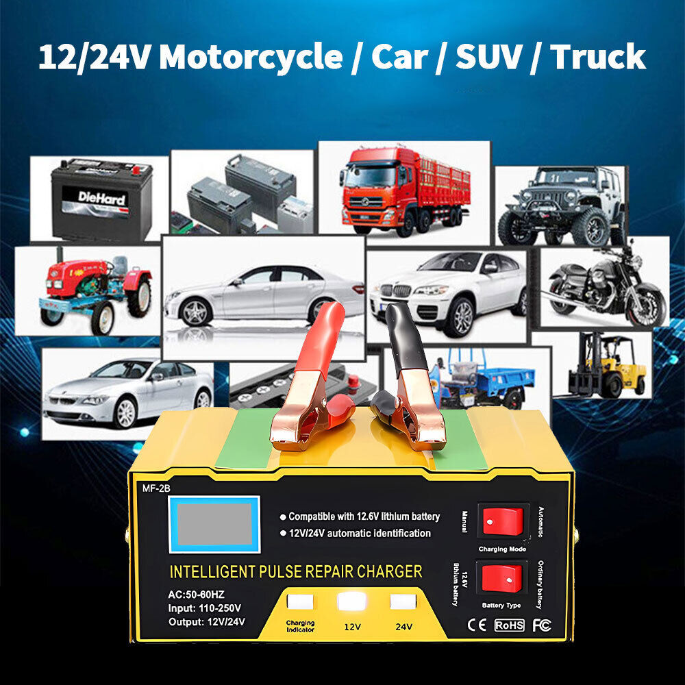 Car Battery Charger Heavy Duty 12V/ 24V Automatic Intelligent Pulse Repair