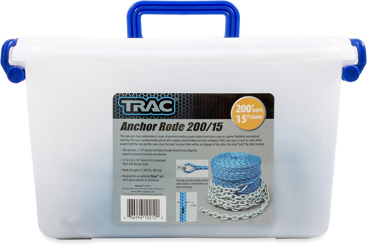 Anchor Rode – 200 ft Rope with 15 ft Chain – 1,900 lb Break Strength