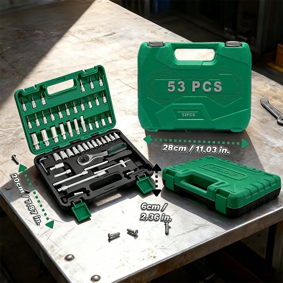 53PCS impact socket set with 1/2″ driveor , SAE (5/16″ to 3/4″) and metric (8 to