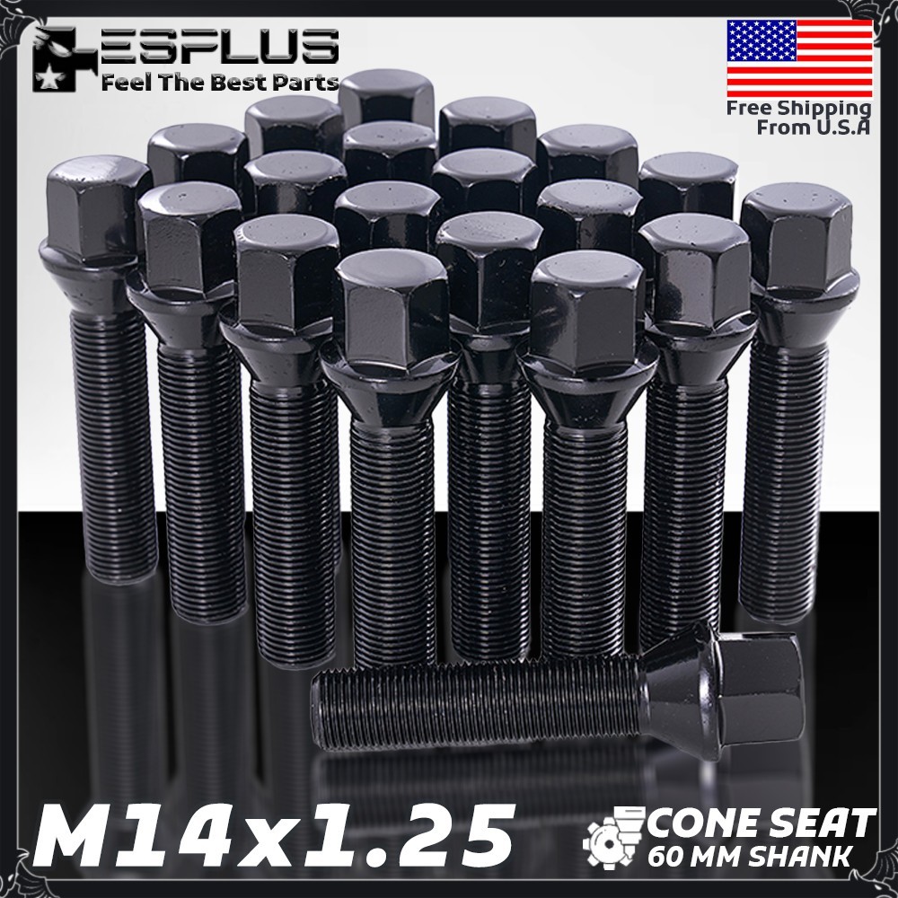 20 BMW Bolt M14x1.25 Black 60mm Fit 1/2/3/4/5/6/7/8/I/M/X-Series W 30-34 Spacers